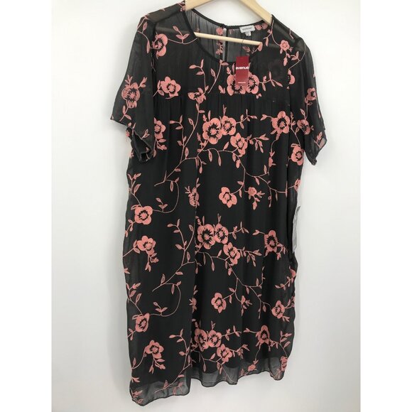 Avenue Chiffon Embroidered Floral Dress Gray Pink 14/16 NEW - Picture 2 of 6